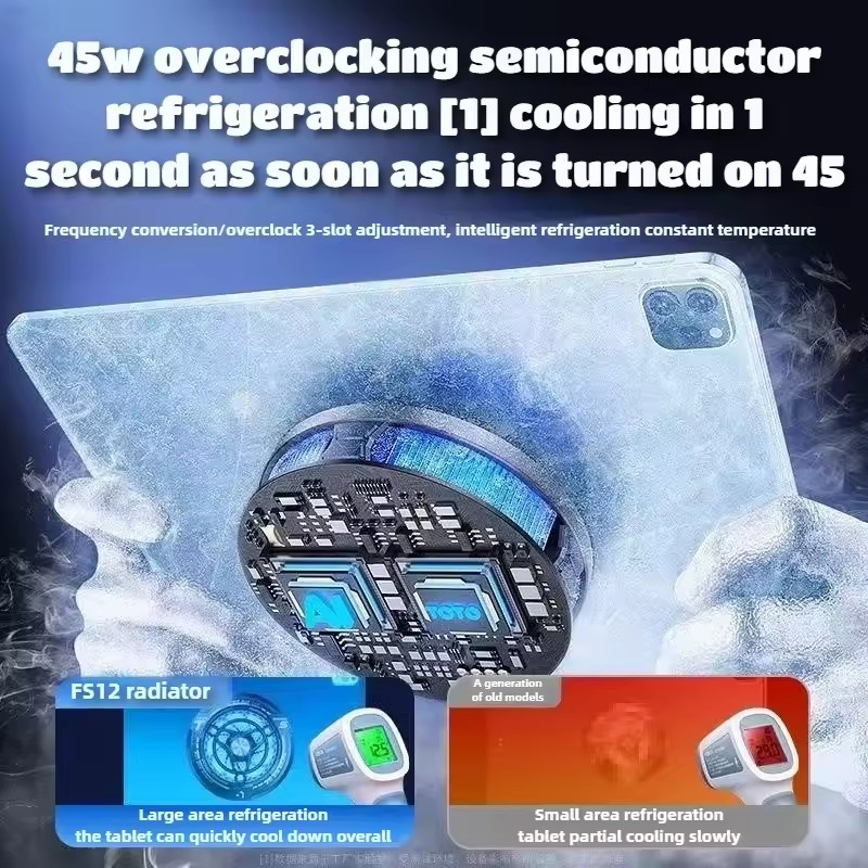 FS12 Tablet Magnetic Cooling Radiator W/ Digital Display 45W High-power AI Ice Cooler for iPad Android Universal Cool Heat Sink