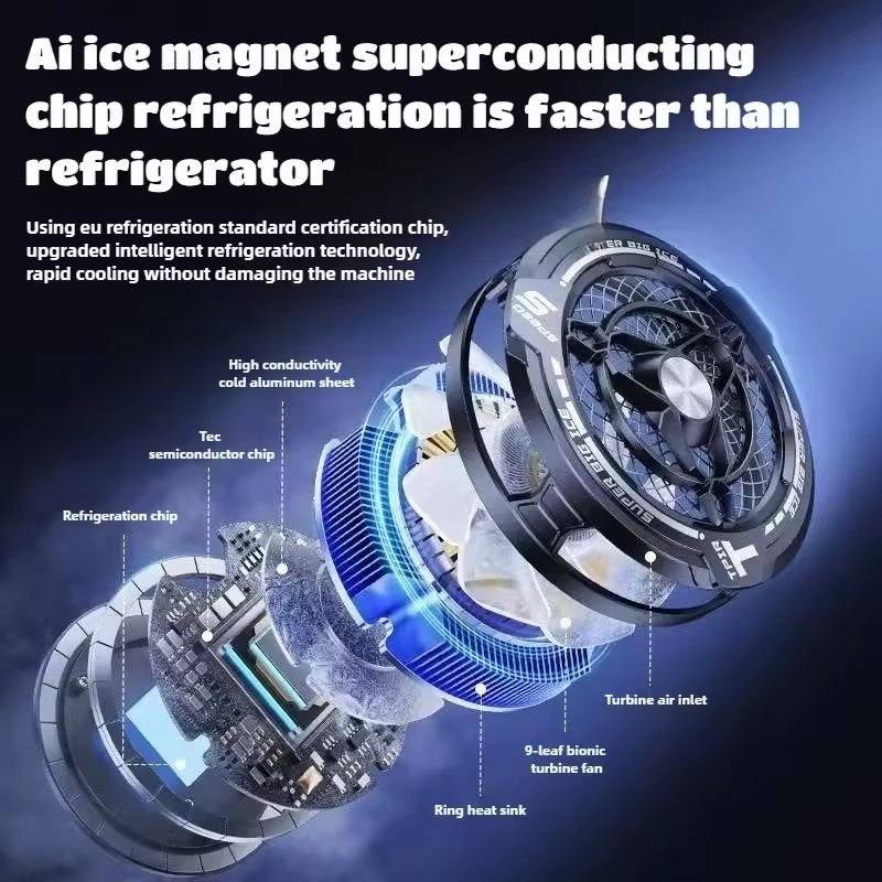 FS12 Tablet Magnetic Cooling Radiator W/ Digital Display 45W High-power AI Ice Cooler for iPad Android Universal Cool Heat Sink